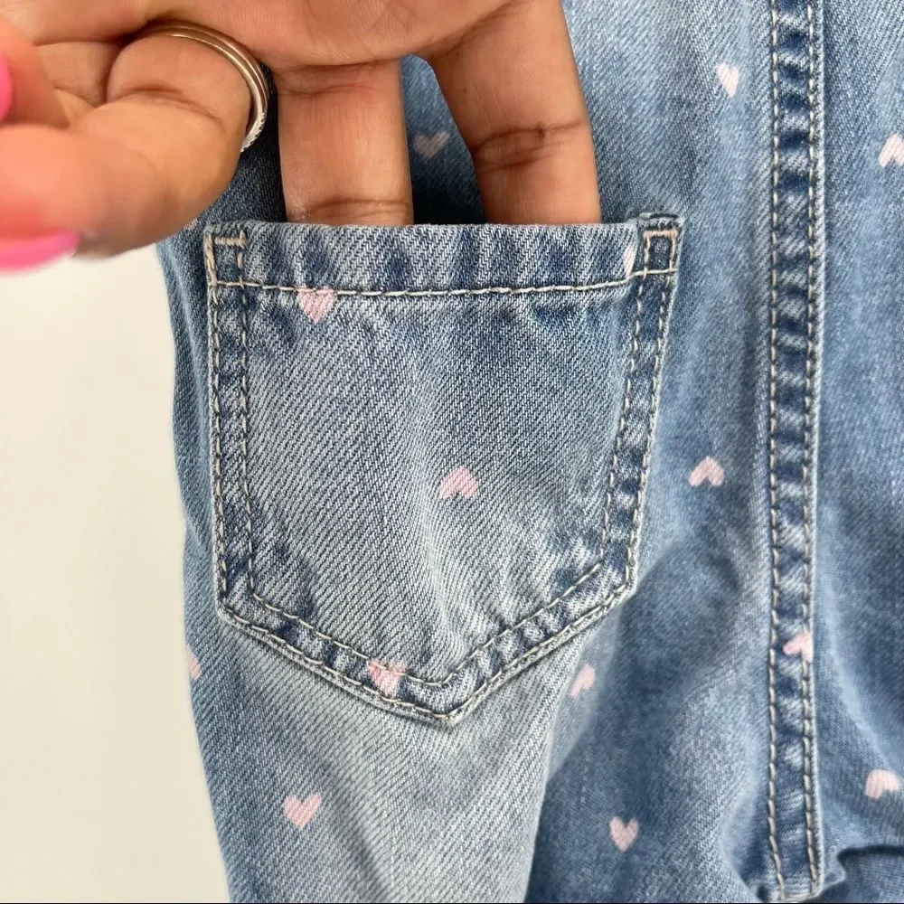 OshKosh B’gosh Baby Girl’s Vestbak Pink Hearts Denim Overalls Size 9M